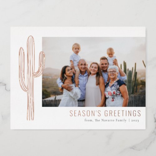 Bohemian Desert Cactus Family Photo Foil Holiday Postcard