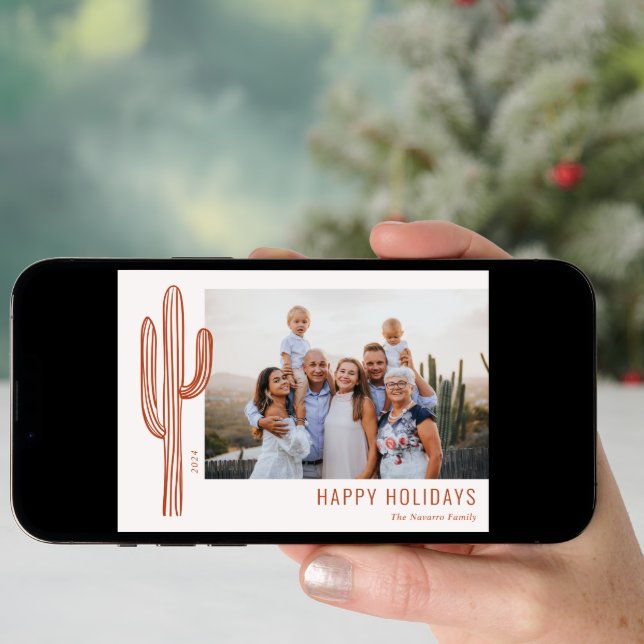 Bohemian Desert Cactus Family Photo Holiday Card (Front Digital)