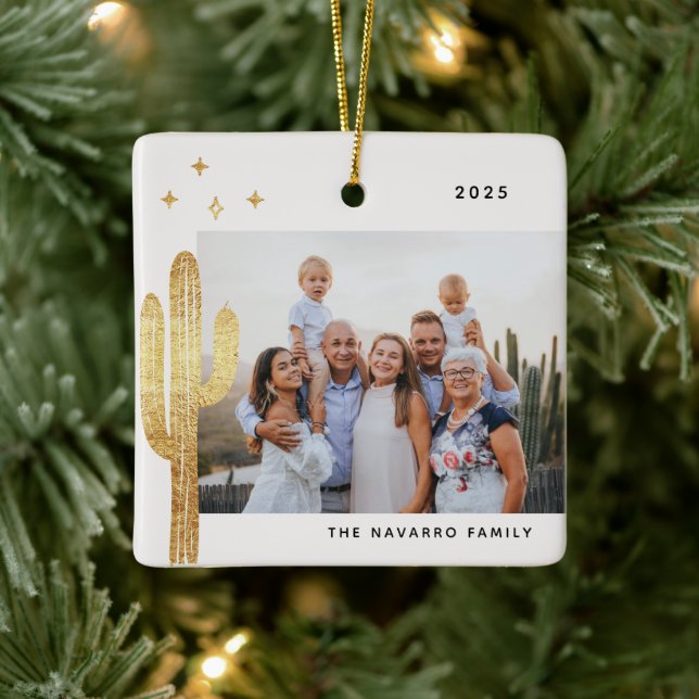 Bohemian Desert Cactus Photo Ceramic Ornament (Tree)