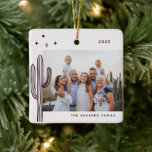 Bohemian Desert Cactus Photo Ceramic Ornament<br><div class="desc">Bohemian desert cactus and stars,  photo ornament in dark plum purple.</div>