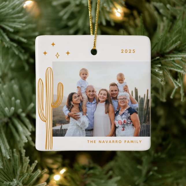 Bohemian Desert Cactus Photo Ceramic Ornament (Tree)