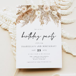 Bohemian Desert Dried Pampas Grass Birthday Party Invitation