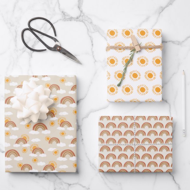 Bohemian Desert Rainbow and Sun Patterns Wrapping Paper Sheets (Front)