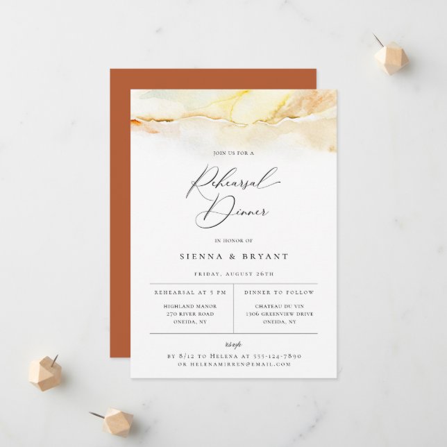 Bohemian Desert Watercolor Rehearsal Dinner Announcement (Front/Back In Situ)