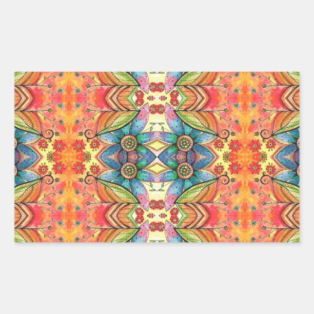 Bohemian Design Colorful Pattern Rectangular Sticker (Front)