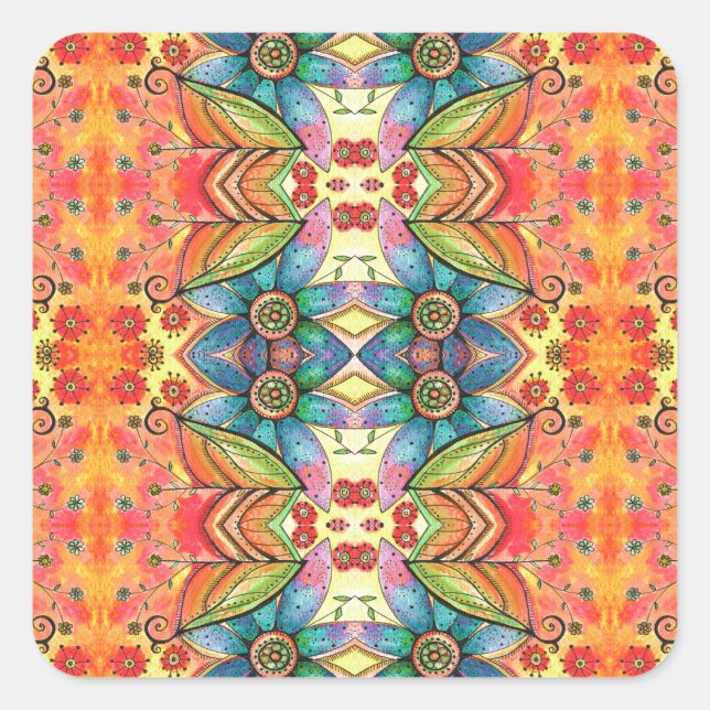 Bohemian Design Colorful Pattern Square Sticker (Front)