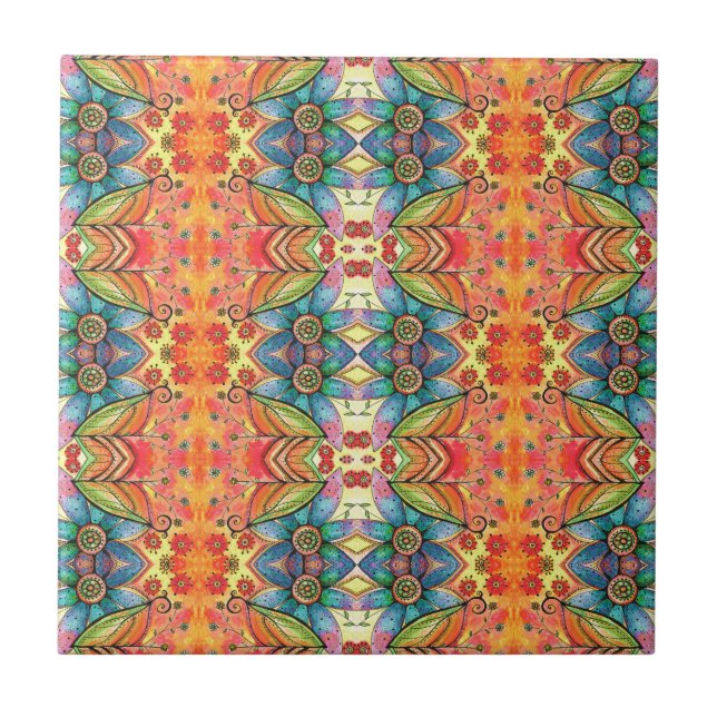 Bohemian Design Colorful Pattern Tile (Front)