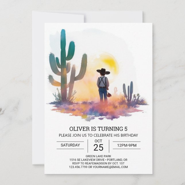 Bohemian Digital Cowboy Birthday Invitation (Front)