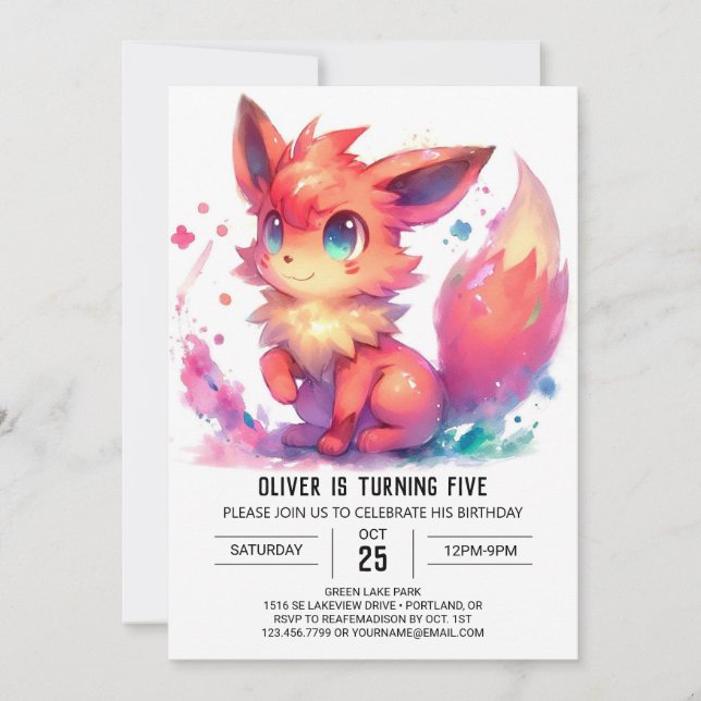 Bohemian Digital Fox Birthday  Invitation (Front)
