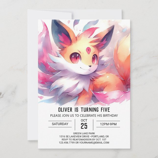 Bohemian Digital Fox Birthday Invitation (Front)