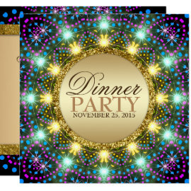 Bohemian Dinner Party | Gold Black Bright Colors Invitation