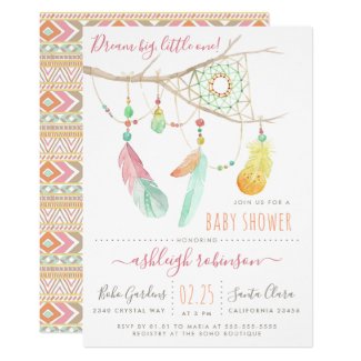 Bohemian Dream Catcher Baby Girl Shower Invitation