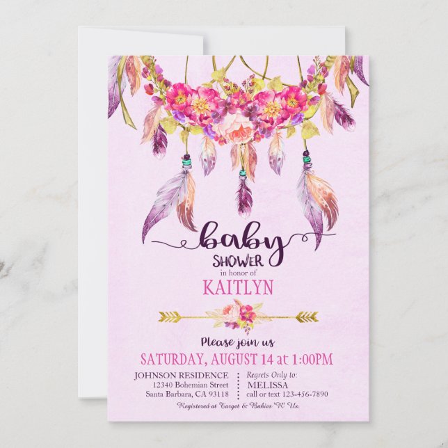 Bohemian Dream Catcher Floral Baby Shower Invitation (Front)