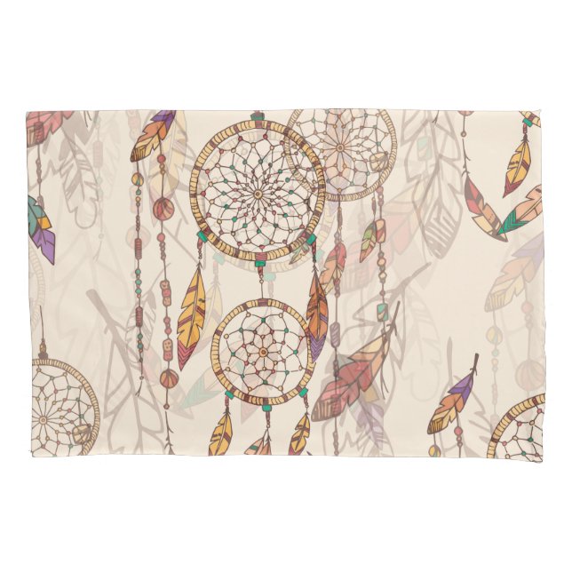Bohemian Dream Catcher Seamless Hand-Drawn Pillow Case (Front)