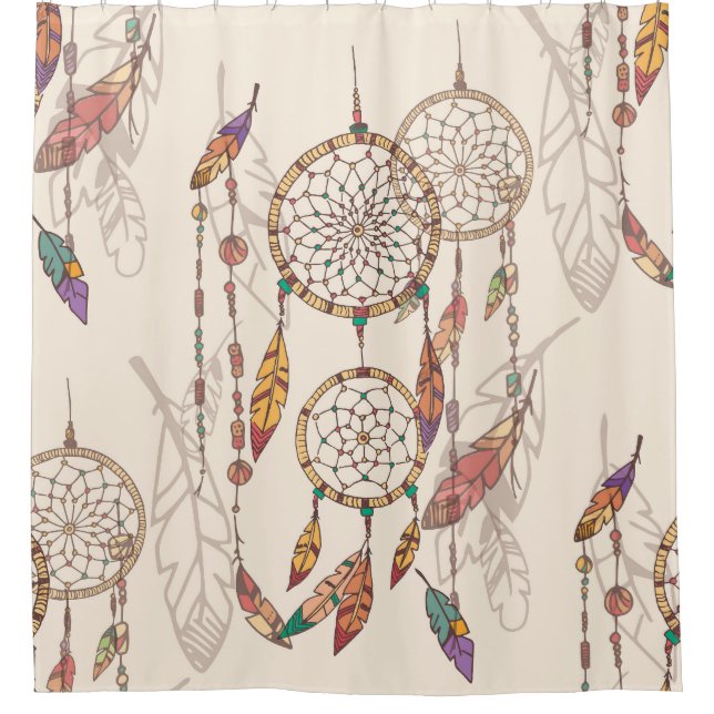 Bohemian Dream Catcher Seamless Hand-Drawn Shower Curtain (Front)