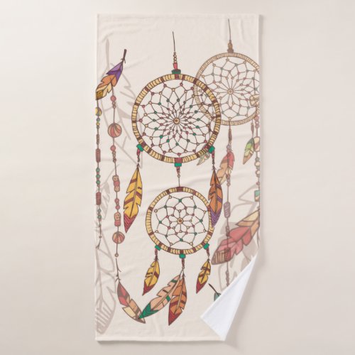 Bohemian dream catcher with beads and feathers se bath towel