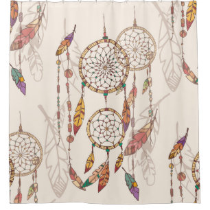 Bohemian dream catcher with beads and feathers, se shower curtain