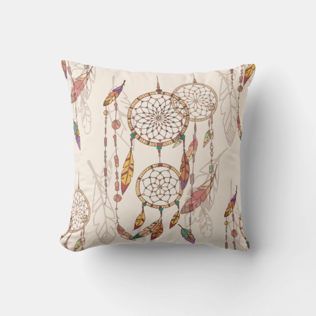 Bohemian dream catcher with beads and feathers, se throw pillow (Front)