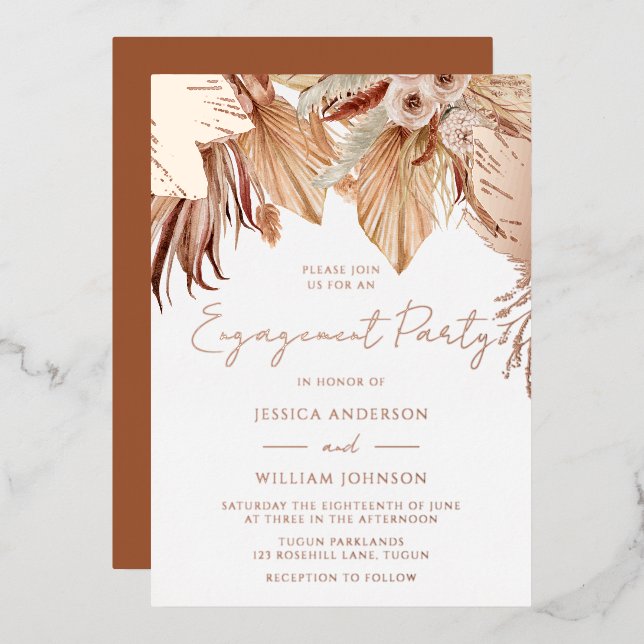 Bohemian Dream Floral Engagement Party Rose Gold Foil Invitation (Front/Back)