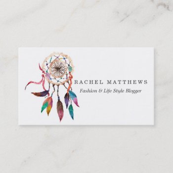 Bohemian Dreamcatcher In Vibrant Watercolor Paint Business Card by BlackStrawberry_Co at Zazzle