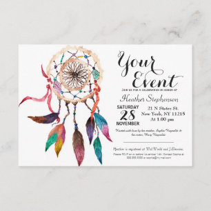 Bohemian Dreamcatcher in Vibrant Watercolor Paint Invitation