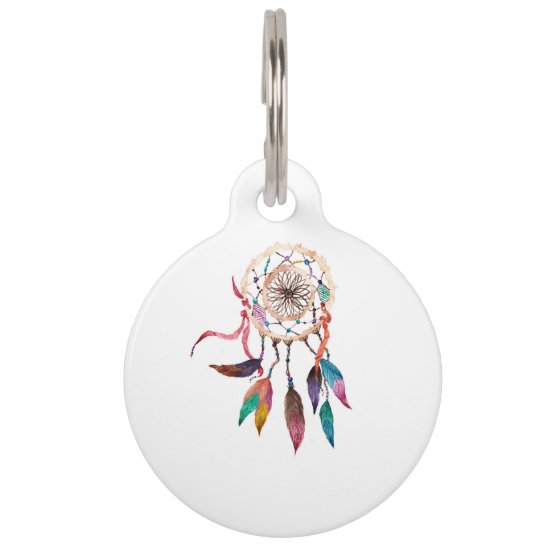 Bohemian Dreamcatcher in Vibrant Watercolor Paint Pet ID Tag