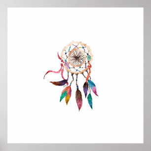 Bohemian Dreamcatcher in Vibrant Watercolor Paint Poster