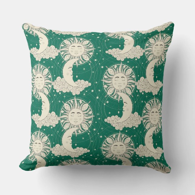 bohemian dreams green throw pillow (Front)