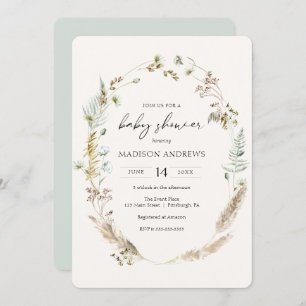 Bohemian Dried Bouquet Blue Baby Shower Invitation