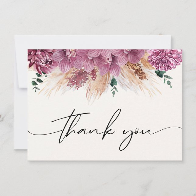 Bohemian Dried Bouquet Pampas Grass Thank You  Note Card (Front)