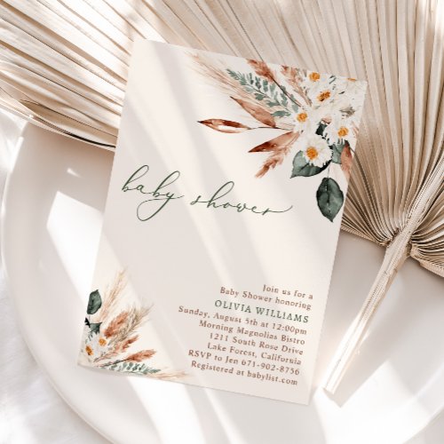 Bohemian Dried Floral Greenery Baby Shower Invitation