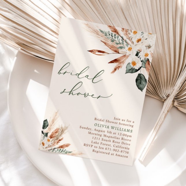 Bohemian Dried Floral Greenery Bridal Shower Invitation (Creator Uploaded)