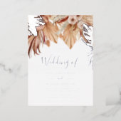 Bohemian Dried Floral Wedding Silver Foil Invitation (Standing Front)