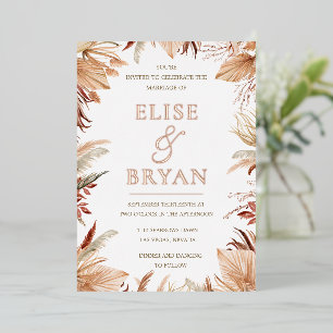 Bohemian Dried Leaves Rose Gold Boho Wedding Foil Invitation
