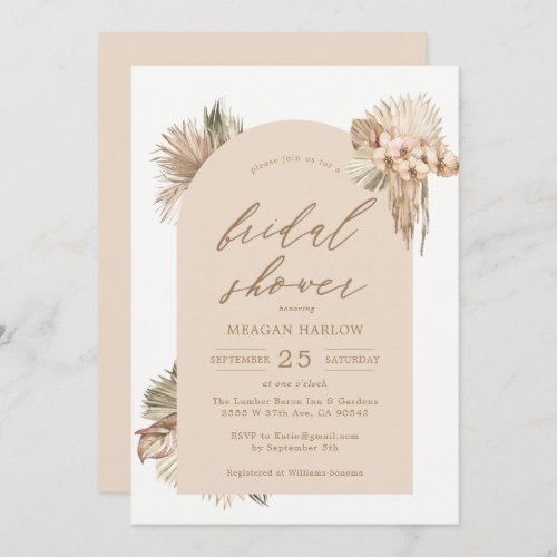 Bohemian Dried Palm Leaves Bridal Shower Invitatio Invitation