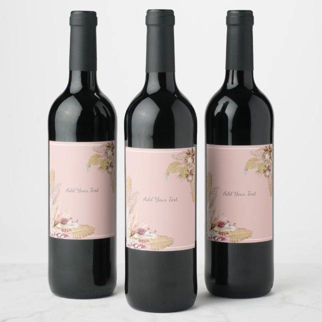  Bohemian Dried Palm, Pompas Grass King Protea  Wine Label (Bottles)