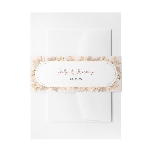Bohemian Dried Pampas Oval Arch Wedding Invitation Belly Band