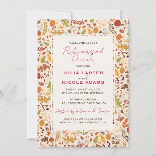 Bohemian Dried Rustic Autumn Fall Rehearsal Dinner Invitation