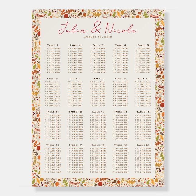 Bohemian Dried Rustic Floral Autumn Falls Wedding Foam Board (Front)