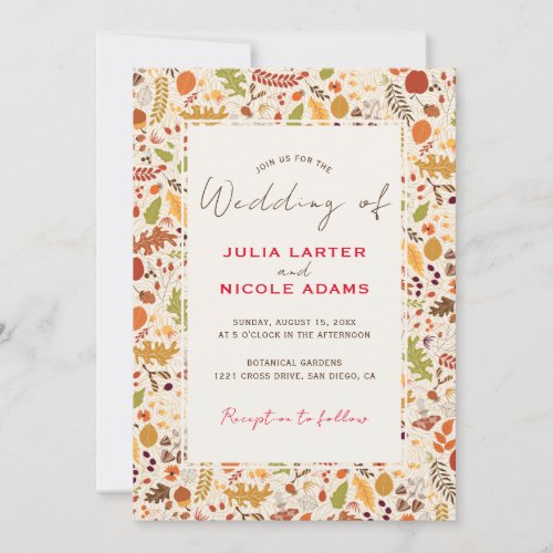 Bohemian Dried Rustic Floral Autumn Falls Wedding Invitation