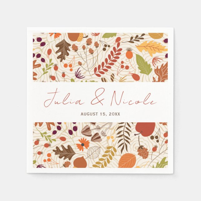 Bohemian Dried Rustic Floral Autumn Falls Wedding Napkins (Front)