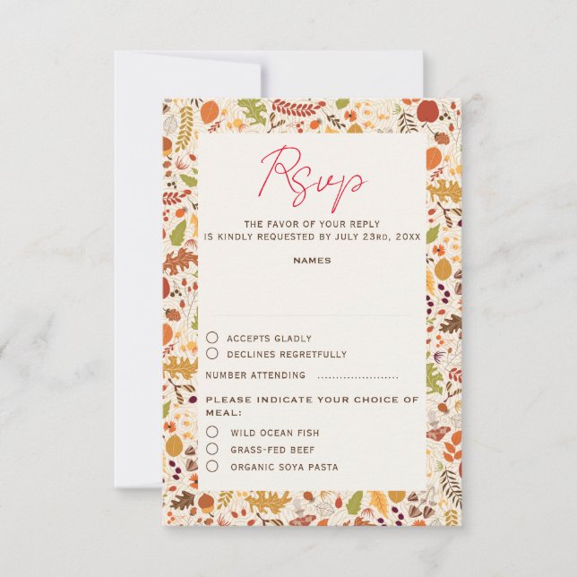 Bohemian Dried Rustic Floral Autumn Falls Wedding RSVP Card (Front)
