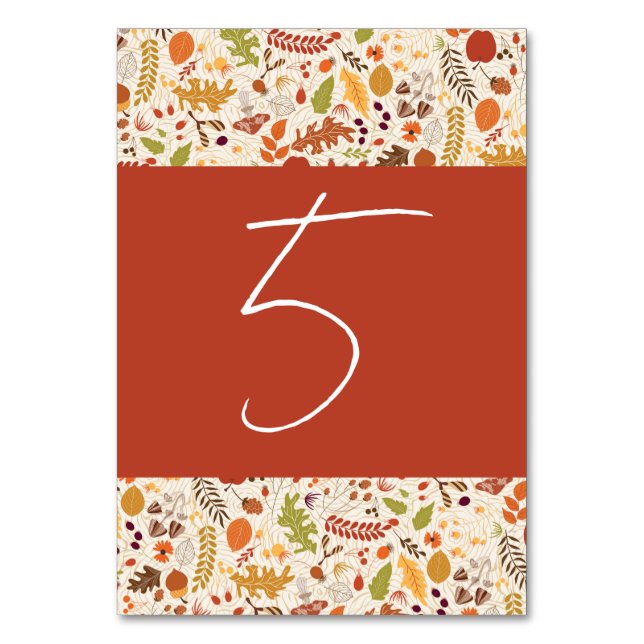 Bohemian Dried Rustic Floral Autumn Falls Wedding Table Number (Front)