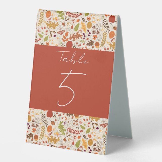 Bohemian Dried Rustic Floral Autumn Falls Wedding Table Tent (Front)