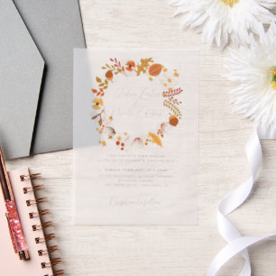 Bohemian Dried Rustic Floral Autumn Falls Wedding Vellum Invitations