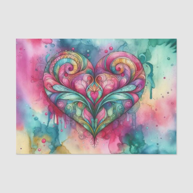 Bohemian Drippy Watercolor Heart | Decoupage Paper (Front)