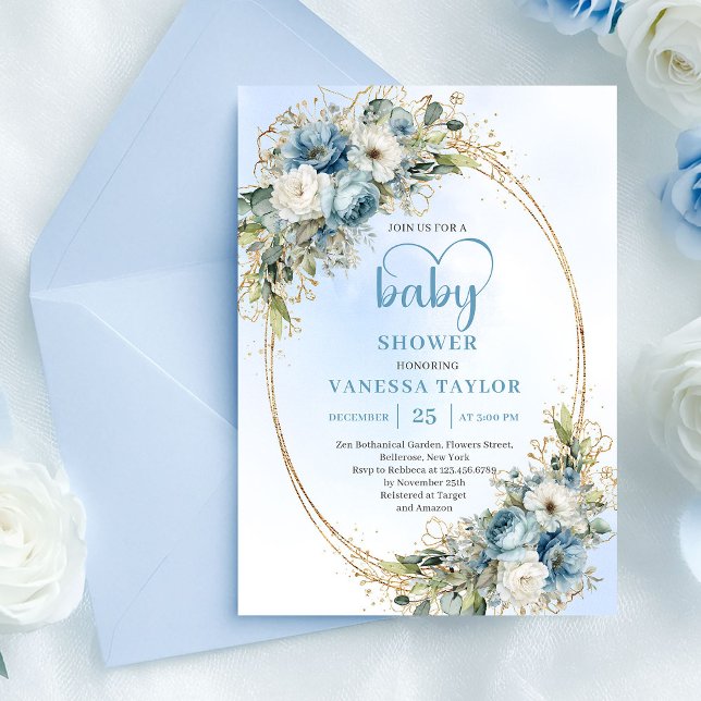 Bohemian Dusty Blue Eucalyptus Baby Shower Invite  (Bohemian Dusty Blue Eucalyptus Baby Shower Invite......)