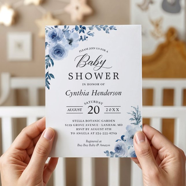 Bohemian Dusty Blue Floral Baby Shower Invitation (Creator Uploaded)