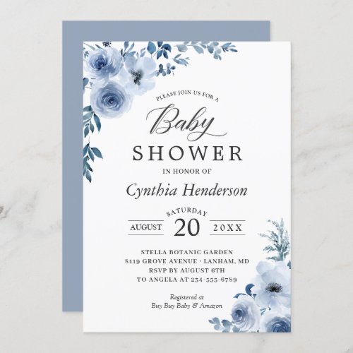 Bohemian Dusty Blue Floral Baby Shower Invitation - Celebrate the mother-to-be with this "Dusty Blue Bohemian Floral Bridal Shower Invitation". It's easy to customize this design to be uniquely yours. For further customization, please click on the "customize further" link and use our design tool to modify this template. If you need help or matching items, please contact me.