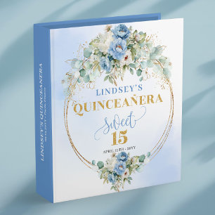 Bohemian dusty blue floral gold 15th Birthday Ring 3 Ring Binder